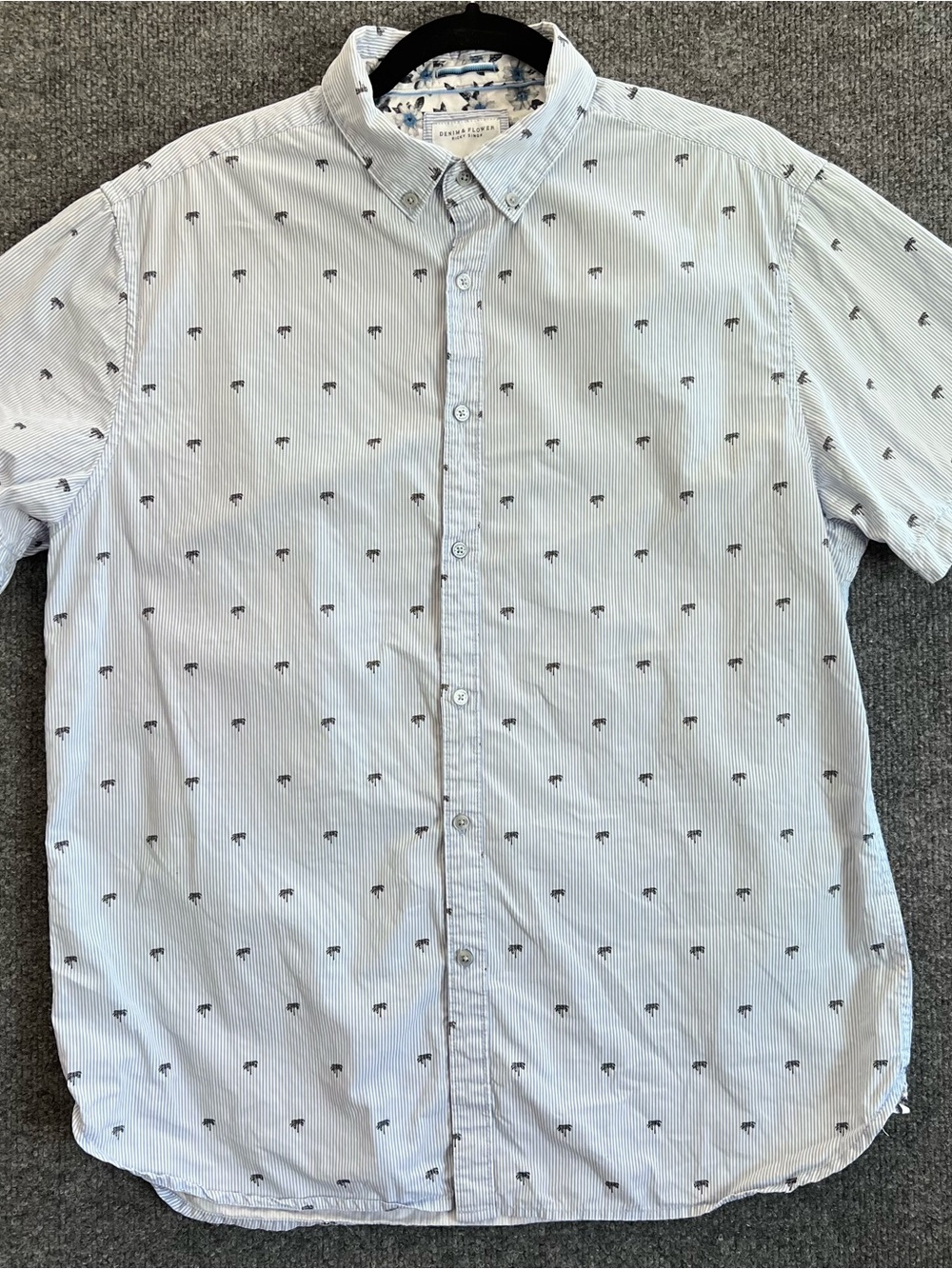Denim & Flower Ricky Singh Men L Palm Tree Stripe Short Sleeve Button Shirt